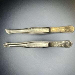 2- Vintage La Cross 924 Silver Slant Tip‎ Tweezers Medical Cross Emblem USA